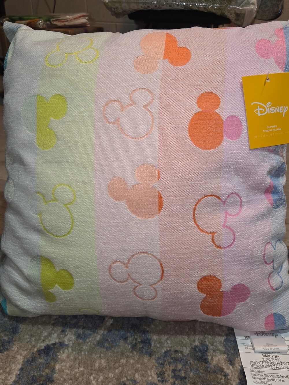 Disney Pastel Rainbow Mickey Head Decorative Throw Pillow